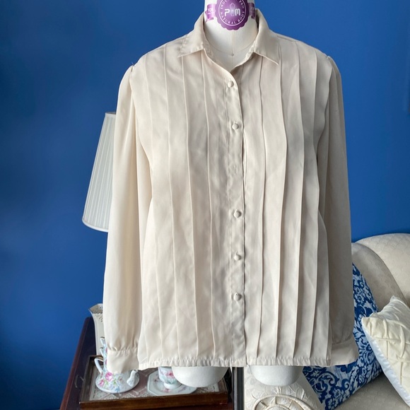 Khaki La Blouse Pleated Vintage Blouse - Picture 1 of 8